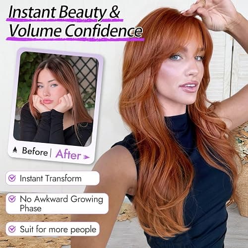Eawwii Long Ginger Wig with Bangs for Women,4x4 Realistic Scalp, Free Parting,Layered Hairstyle Synthetic Heat Resistant for Daily Party Use 26 inch thumbnail 8