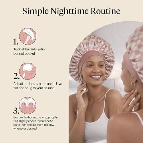 Kitsch XL Satin Bonnet for Sleeping - Terracotta Checker | Softer Than Silk Bonnet For Sleeping Women - Secure Fit, Adjustable & Prevents Breakage Hair Bonnet For Sleeping thumbnail 7