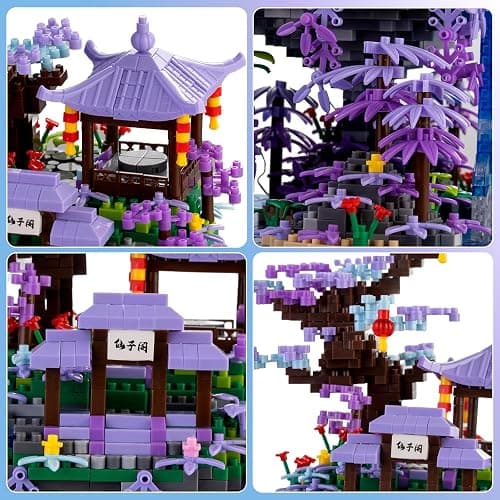 APENGBAOL Cherry Blossom Tree House Micro Mini Building Block Sets, Japanese Architecture Peach Blossom Pond Micro Bricks Building Kit with Light for Adults（2500+Pieces） thumbnail 4