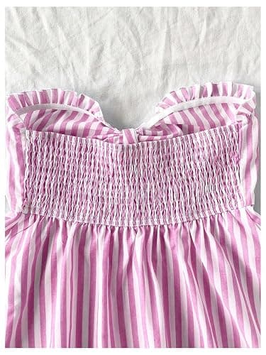 MakeMeChic Women's Striped Bandeau Shirt Bow Knot Frill Trim Ruffle Hem Shirred Summer Y2k Tube Top thumbnail 3
