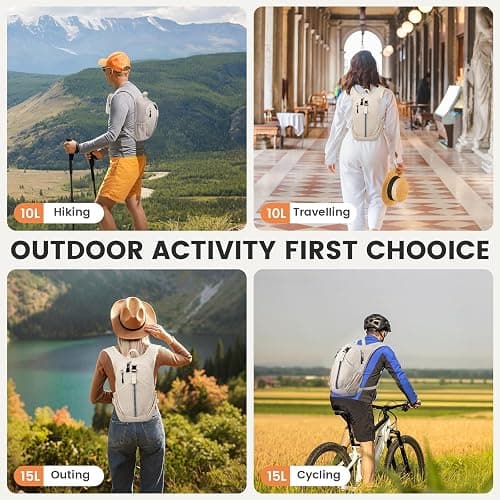TUIKEN Small Hiking Backpack 15L-Lightweight Packable Foldable Backpack for Travel Camping Outdoor Commute, Compact Rucksack for Women Men(Beige) thumbnail 9