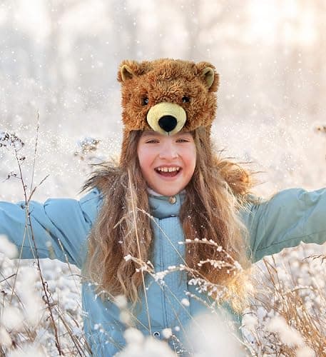 Puzzled Brown Grizzly Bear Hat - Soft Plush Animal Beanie with Ear Flaps, Cozy Fleece, Warm Winter Hat for Kids, Teens, Adults - One Size thumbnail 9