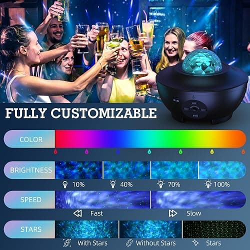 UOUNE Galaxy Projector, Star Projector with Remote Control Color Changing, Music Bluetooth Speaker,Timer,Ocean Wave Star Sky LED Night Light Lamp for Baby,Kids Bedroom,Stage,Birthdays,Christmas thumbnail 3