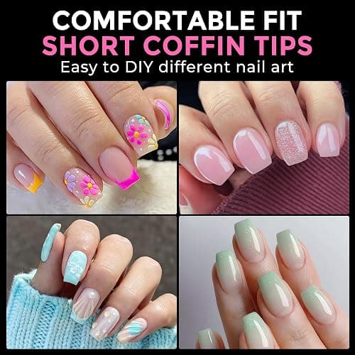 UNA GELLA Short Coffin Nail Tips: 216pcs Short Coffin Press on Nails Pre-shape Gel Nail Tips for Full Cover Acrylic Nails False Nails For Nail Extension Home DIY Salon 12 Sizes Gelly Tips thumbnail 2