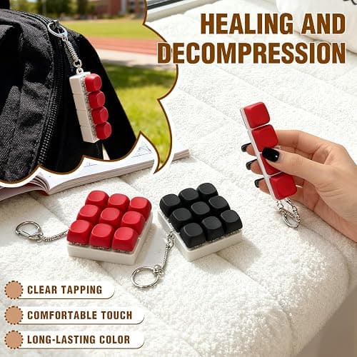 2 Pack Leather Feel Keyboard Fidget Toy – Crisp Sound,Stress Relief Fidget Clicker Keychain,Satisfying Quiet Anxiety Toys for Stress & Focus at Work, Office Desk (2PC 4IN1) thumbnail 5