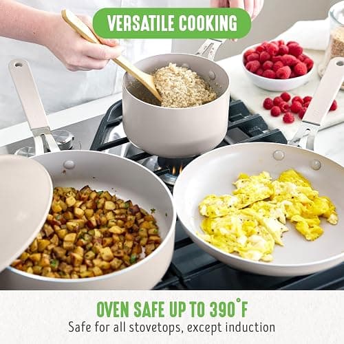 GreenLife 10-Piece Nonstick Ceramic Cookware Set, Lightweight Healthy PFAS-Free Pots & Pans with Lids, Dishwasher & Oven Safe, Durable Body, Silicone Stay-Cool Handles, Easy Release, Taupe thumbnail 6
