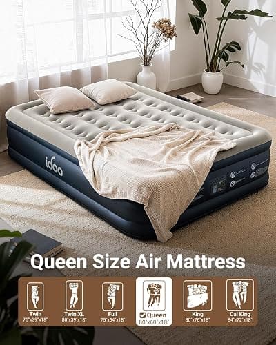 iDOO Queen Air Mattress with Built in Pump, 18 Raised Comfort Inflatable Mattress Blow up Mattress, Upgraded Four Chamber Portable Air Bed for Camping, Guests and Home, Colchon Inflable, 650 lbs Max thumbnail 4