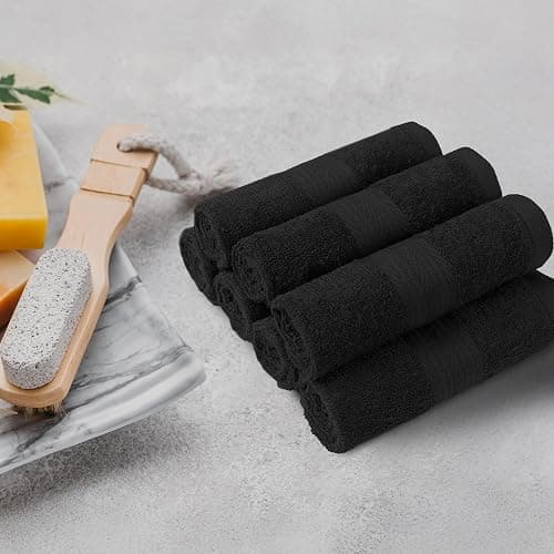Amazon Basics Cotton Washcloths for Face, Soft, Absorbent, 12-Pack, Black, 12 Inch x 12 Inch thumbnail 2