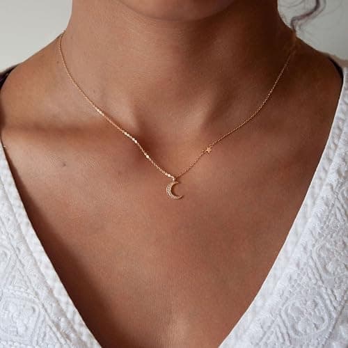 HANLI 14K Gold Plated Necklaces for Women - Dainty Butterfly, Star of David, Moon and Star, Sun, Lotus, Infinity, Hummingbird, Bee,Boots,Chill,Sunflower Pendant Designs - Elegant Jewelry for Women thumbnail 5