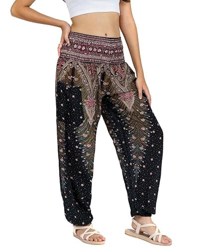 LOFBAZ Harem Yoga Pants for Women S-4XL Hippie Boho PJs Lounge Beach Print Plus - Image 1
