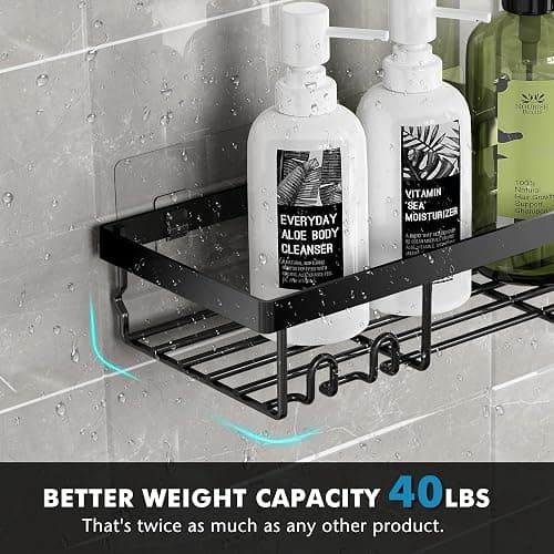 Moforoco Shower Caddy Shelf Organizer Rack, Self Adhesive Black Bathroom Shelves Basket, Home Farmhouse Wall Inside Organization and Storage Decor Rv Accessories, First Camper Apartment Essentials thumbnail 6