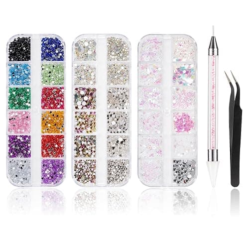 Lot de 5600 pierres strass pour ongles - 36 couleurs - Pierres à paillettes - Pour décoration des ongles - Avec stylo à cire pour strass et strass - Image 1