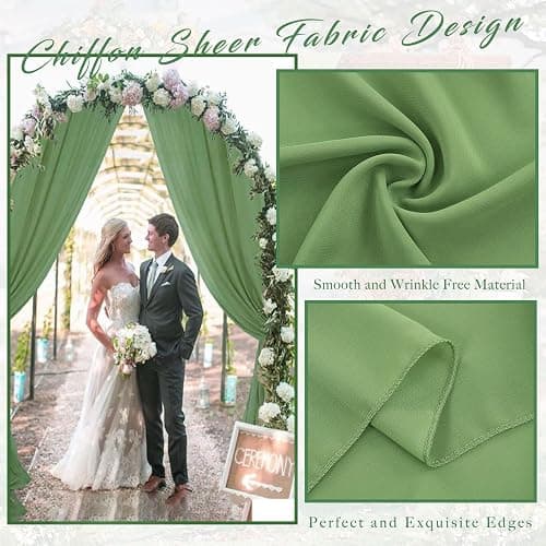 Wedding Arch Draping Fabric 2 Panels 20Ft Length x 28" Width Sage Green Arch Drapes Chiffon Fabric Sheer Curtains Backdrop for Party Bridal Decorations Wedding Ceremony Ceiling Stage Reception Decor thumbnail 4