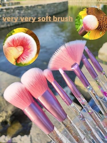 RAEEIKPHZ Sparkle Pink Makeup Brushes Set,Unicorn Glitter 7pc Foundation Blush Lip Nose Eyeshadow Eyebrow Loose Powder Fan Make Up Brushes Kit with Liquid for Kids Girls Teen Women Gift Present thumbnail 5