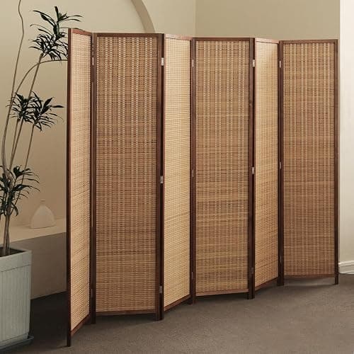Furnnylane 6 Panel Bamboo Room Divider and Folding Panel Screen,Bamboo Panel Divider for Room Separation,Brown,67" H x 92.1" W - Image 1