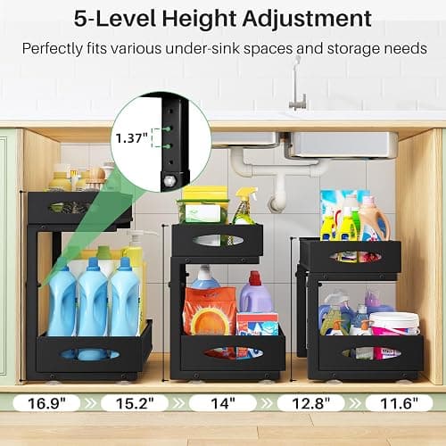 Under Sink Organizer, 2 Tier Pull out Cabinet Organizer Baskets with Mesh Sliding Drawers, Slide out Storage Shelf for Home, Kitchen, Bathroom, Pantry, Office Cabinet, Countertop(1 Pack) thumbnail 4