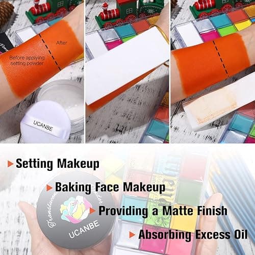 UCANBE Athena Face Body Paint Oil Palette + Translucent Setting Powder + 10PCS Brushes Set, Professional Non Toxic Face Painting Pallet Kit for Halloween SFX Cosplay Clown Makeup for Women Adults thumbnail 5