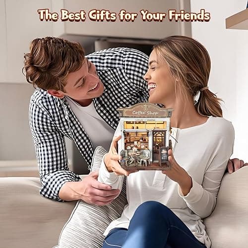 DIY Miniature House Kit, Coffee Shop Book Nook Kit, Mini Building Kit, Dollhouse Kit for Adults and Teens, 3D Wooden Puzzles with LED Light, Craft Kit for Family and Friends(Retro Coffee Shop) thumbnail 8