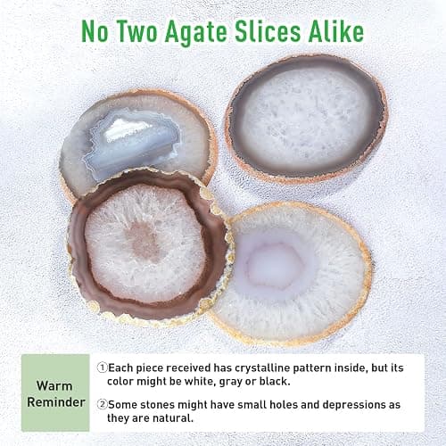 FOLKOR LIFE Natural Agate Coaster Set of 4, 3.5-4" Crystalline Geode Stone Coasters for Drinks Coffee Table Decor Agate Slices Glass Cups Holder for Home Guest Room Housewarming Birthday Gift thumbnail 6