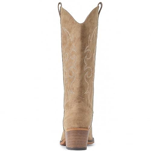 IUV Cowboy Boots For Women Western Cowgirl Boots Mid Calf Snip Toe Boot With Chunky Heel thumbnail 5