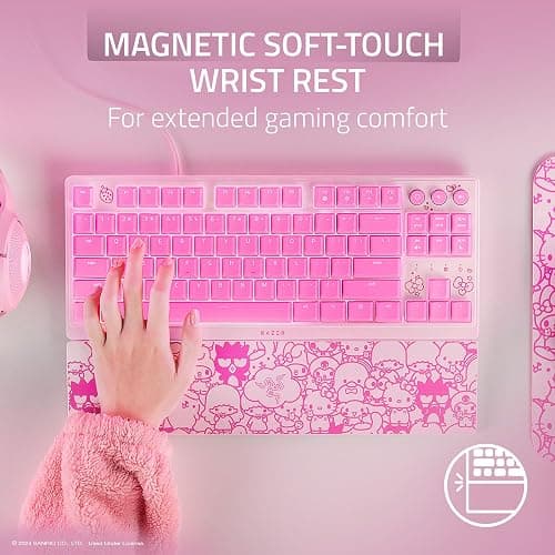Razer Ornata V3 TKL Gaming Keyboard: Low-Profile Keys - Mecha-Membrane Switches - UV-Coated Keycaps - Backlit Media Keys - 8-Zone RGB Lighting - Magnetic Wrist Wrest - Hello Kitty & Friends Edition thumbnail 6