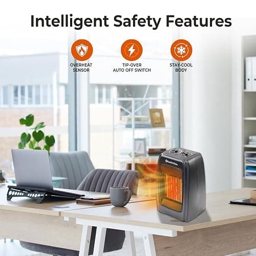Comfort Zone CZ442E Personal Energy Save Ceramic Heater - 1500W Portable with Adjustable Thermostat, Tip-Over Switch & Overheat Protection, Black thumbnail 4