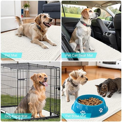 OLANLY Dog Door Mat for Muddy Paws 47x17, Absorbs Moisture and Dirt, Absorbent Non-Slip Washable Doormat, Quick Dry Chenille Mud Mat for Dogs, Entry Indoor Entryway Carpet for Inside Floor, Ivory thumbnail 7