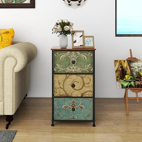 Tohomeor Small Dresser for Bedroom with Retro Flower Narrow Drawers Slim Chest of Drawers Skinny Nightstand Sofa End Table for Living Room Entryway Closet Storage (Multi, 3 Drawers) thumbnail 2