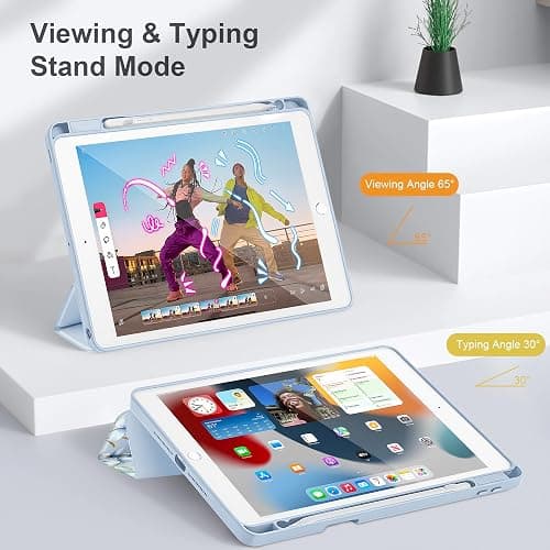 May Chen for iPad 9th Generation with Pencil Holder, iPad 8th/7th Gen Case 10.2-inch, [Penceil Holder] Trifold Stand Auto Wake/Sleep Clear TPU Protection Back Cover, Wild Flowers thumbnail 7
