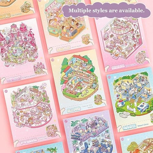 Pink Cozy Room 3D Sticker Scene Book, 1-Piece Miniature Craft Kit with Immersive Miniature Sticker Scenes for Kids and Adults thumbnail 7