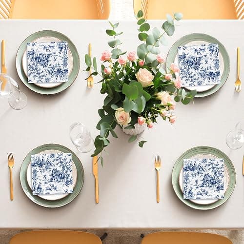 JarThenaAMCS 80 Sheet Blue White Paper Napkins French Village Printed Disposable Napkins Farmhouse Decorative Luncheon Dinner Napkins for Party Supplies Table Decor, 6.5 x 6.5 Inch thumbnail 7