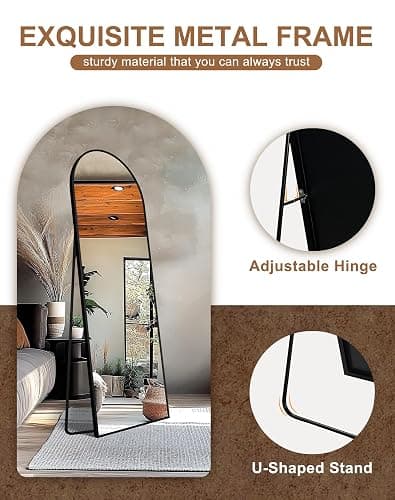 Delma Full Length Mirror, Large Floor Mirror for Wall, Bedroom, Bathroom, Living Room with Aluminium Frame (Stand, Arch 69x24, Black) thumbnail 7