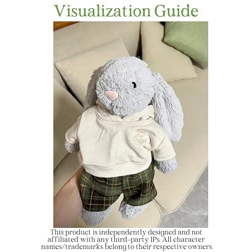 LICHADUOLE 9-12''/30cm Plush Animals Clothes Cotton Hoodie & Checkered Shorts Set for Bashful Bunny and Teddybear(NO Doll) thumbnail 3