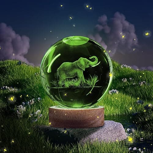 3D Elephant Crystal Ball Night Light With 16 Color Wooden Base, Upgraded 3.15 Inch Glass Ball Lamp With Remote for Birthday Holiday Xmas, Cool Toy Decor Gifts for Boys Girls Kids thumbnail 3