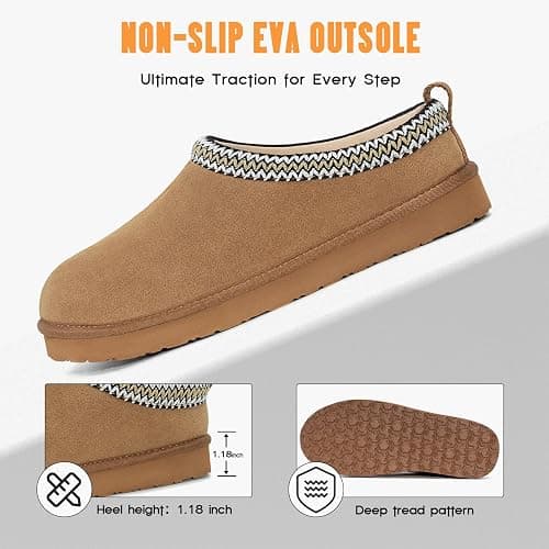 FITORY Men’s Winter Genuine Leather Slippers, Comfy Memory Foam Suede Shoes with Warm Fleece-Lined for Indoor and Outdoor Size 7-14 thumbnail 2