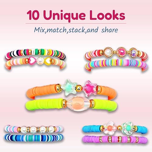 CHENSILAIYI Bracelets for Girls, 10 PCS Colorful Clay Bead Bracelet Set, Stretch Charm Bracelets for Teens, Cute Jewelry Gift for Daughters, Granddaughters, Nieces, Birthday Party Favors thumbnail 5