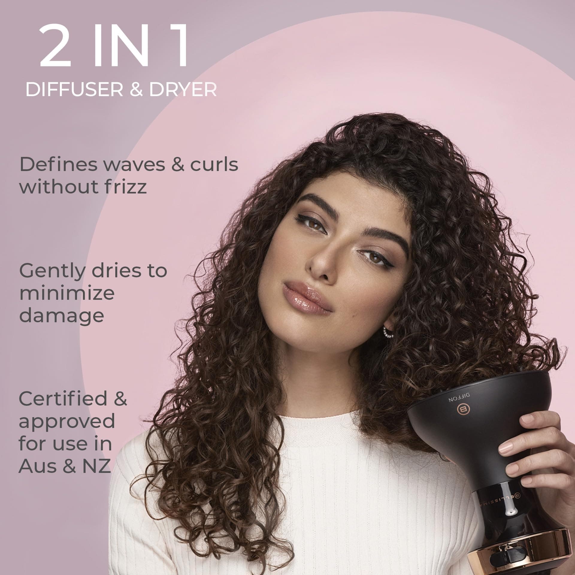 Bellissima Italia Hair Diffuser Diffon Ceramic Lightweight Curly Hair Dryer with Australian Plug - DF1 5000 - Ceramic Argan Oil thumbnail 2