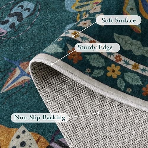 Lahome Insect Print Washable Rugs for Living Room, Soft Area Rug 6x9 Rug for Bedroom Ultra-Thin Dining Room Rug, Stain Resistant Large Carpet for Office Nursery Vionnet(6'x9',Dark Green) thumbnail 7