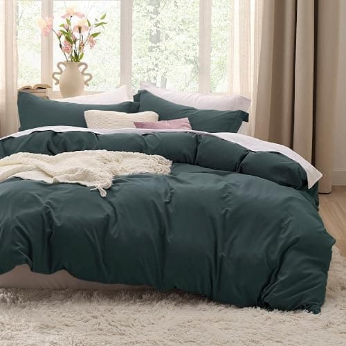 Bedsure Forest Green Duvet Cover Queen Size - 3 Pieces Prewashed Cotton-Like Extra Soft Bedding Set, Includes 1 Duvet Cover 90x90 Inches with Zipper Closure & 2 Pillow Shams, Comforter Not Included - Image 1