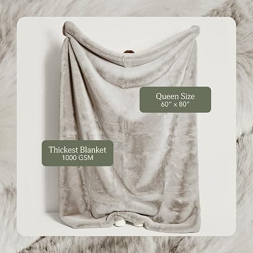 UnHide Marshmallow - Faux Fur Blanket - Heavy Weight, Extra Soft Blanket - Made from Recycled Materials - Machine Washable - Medium (60" x 80") - Greige thumbnail 2
