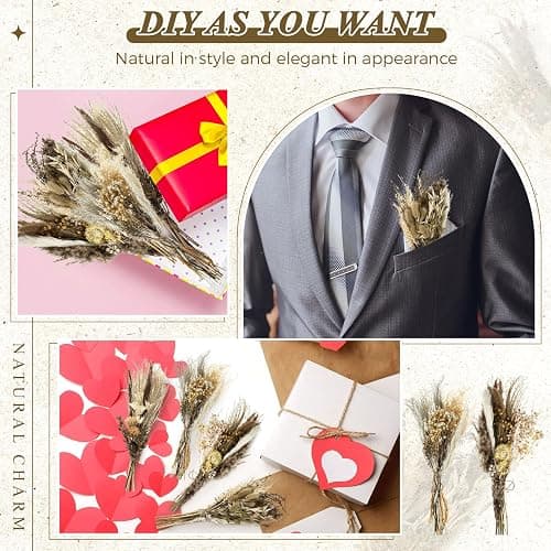 Layhit 4 Pack Large Size Boho Dried Flower Bouquet 15-17 Inch Wedding Handmade Dry Flowers for Vase Crafts DIY Photo Boutonniere for Men Floral Plant for Bridesmaid Gift Birthday Decor(Classic) thumbnail 6