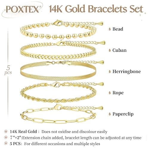 Gold Bracelets for Women,Dainty Bracelets Set for Women Trendy, Gold Bracelets Stack With Beaded, Cuban, Paperclip, Heart, Snake, Rope, Pearl, Cross, Hand Chain, Silver Jewelry Gifts for Women thumbnail 7