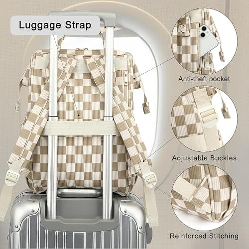 Dezcrab Laptop Backpack for Women, Corduroy College School Backpack Bookbag 15.6 inch Business Computer Travel Backpack (Checkered Brown) thumbnail 5