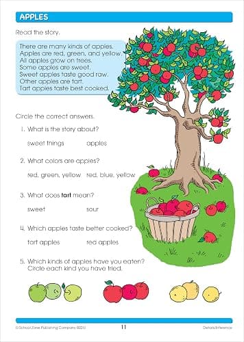 School Zone Reading Activities 1-2 Workbook: 64 Pages, 1st Grade, 2nd Grade, Comprehension, Comparing, Contrasting, Evaluating, Ages 6 to 8 (I Know It! Book Series) thumbnail 3