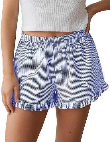 PRETTYGARDEN Womens Boxer Shorts Y2K Ruffle Pajama 2026 Summer Spring Lounge Sleep Striped Casual Beach Pj Bottoms Pockets thumbnail 5