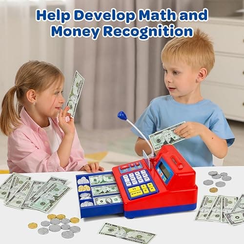 Bstoyder Calculator Cash Register Toy Gift for Kids Age 3, 4, 5, 6, 7, 8+ Year Old, 103 Pcs Grocery Store Playset with Microphone, Credit Card, Cash Register for Toddlers Kids 4-8 thumbnail 6