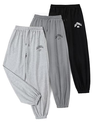 EXARUS 3 Pack Girls Sweatpants Joggers Teen Sweat Pants Cute Baggy Tween Trendy Clothes Preppy with Pockets - Image 1