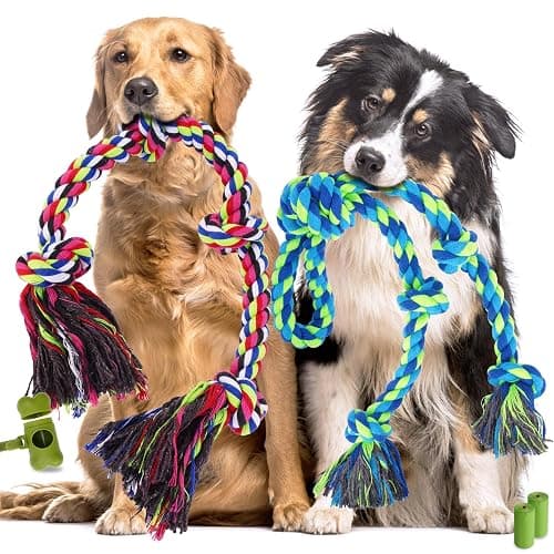 Eefitoys Tough Dog Rope Toys for Aggressive Chewers, Tough Tug of War Dog Toys for Large, Medium & Small Dogs – 5 Pack Including 2 Ropes & 3 Supplies - Image 1