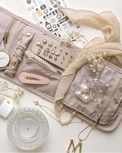 BAGSMART Travel Jewelry Organizer Case Foldable Small Jewelry Roll for Journey Rings, Necklaces, Earrings, Bracelets,Mini,Soft Pink thumbnail 8