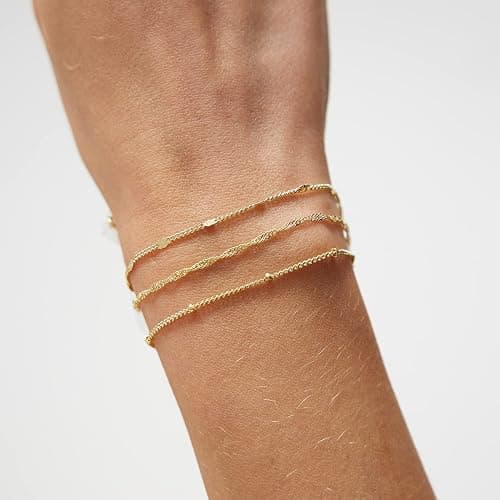 Sewyer Dainty Bracelet for Women 14K Gold Plated Cross Pearl CZ Leaf Bracelets Set Gold Layering Bracelets Everyday Jewelry thumbnail 2